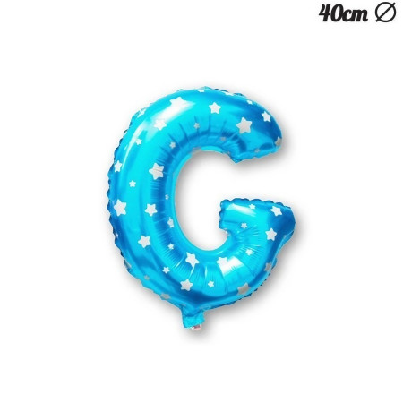 Balon Folie Metalizata Litera G, Cyrax, 40 cm, Cu Imprimeu Stelute, Umflati cu Heliu sau Aer, Ambalaj Individual, Pai inclus, Albastru