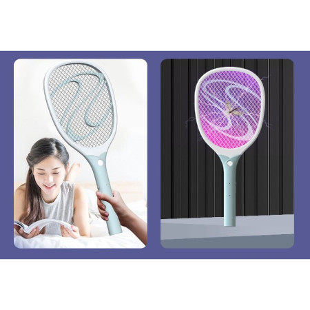 Paleta Electrica pentru Tantari, Muste sau Insecte LED,  Reincarcabila, Incarcare USB, Plastic, Casa si Gradina, Anti-insecte, Alb-Albastru