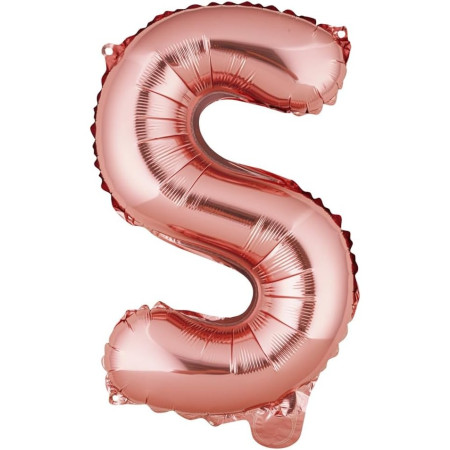 Balon Folie Metalizata Litera S, Cyrax, 40 cm, Umflati cu Heliu sau Aer, Ambalaj Individual, Pai inclus, Rose Gold