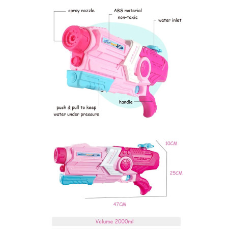 Pistol cu Apa pentru Copii, Rezervor, Pentru Piscina/Plaja, Cyrax, 6ani+, Roz, 2000ML