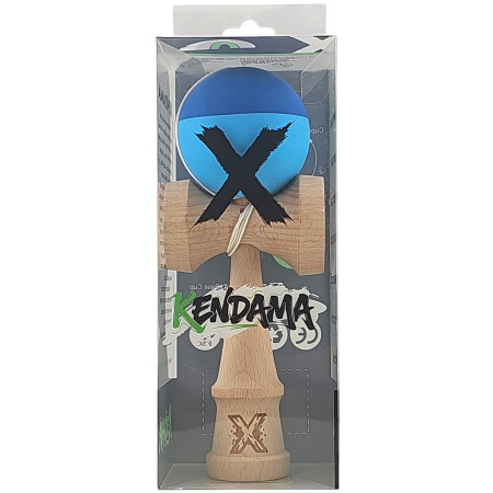 Kendama X Originala, Profesionala, Cyrax, din Lemn, Rubber Grip, 18 cm, Albastru/Bleu