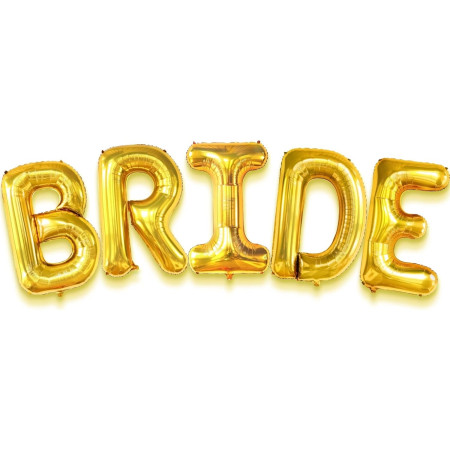 Set Baloane din Folie Metalizata, Cyrax, Model Scris Bride, Litere de 40 cm, Tema Iubire, Baloane Party, Ambalaj Individual, Pai Inclus, Umflare cu Aer sau Heliu, Auriu