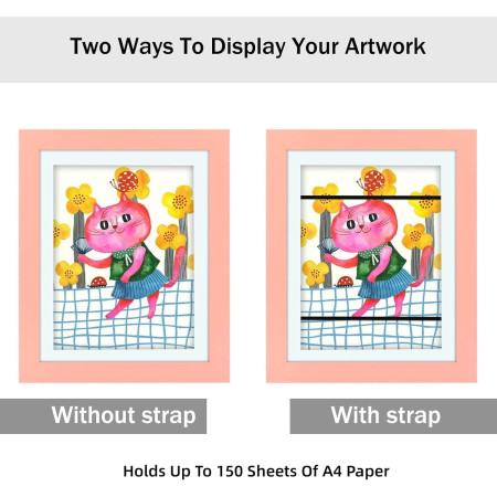 Rama Foto  cu Magnet, din Lemn, cu Spatiu Pentru Depozitare, Pentru Desene si Picturi A4, Sticla Securizata, Rama MDF, 21x30 cm, Roz