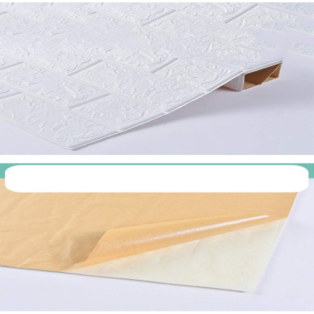 Set 10 Placi Tapet 3D,  70 x 77 cm, Grosime 3 mm, din Polietilena, Model Caramida, Suprafata acoperita 5.3 mp, Alb