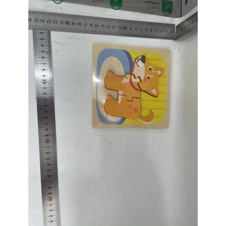 Puzzle Montessori din Lemn pentru Copii, Cyrax, 3D, 0-3 Ani, Model Catel, Educativ, Intuitiv, Creativ, 3 Piese, 15x15x0.5 cm, Multicolor