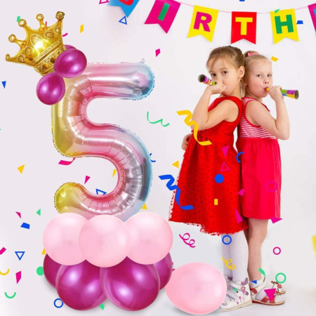 Balon din Folie Metalizata Gradient Cyrax, Figurina Cifra, Tema Aniversare 100 cm, Ambalaj Individual, Pai inclus, Umflare cu Aer sau Heliu, Multicolor, Cifra 5