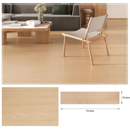 Set 36 Placi Autoadezive pentru Pardoseala,  din PVC, Impermeabil, Ignifug, Usor de Curatat, Dimensiune Placa 91.44 x 15.24 cm, Grosime 1.5 mm, Acoperire 5 m2, Model 9, Bej