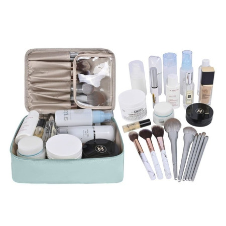 Geanta de Calatorie, Cyrax, pentru Cosmetice si Articole de Toaleta, Material Impermeabil, 2 in 1, Portfard Interior Detasabil, 23 x 16 x 8 cm, Albastru