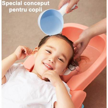 Suport Pliabil pentru Spalat Parul Cyrax, Pentru Copii, cu Scurgere, cu Picioare Antialunecare, Material Polipropilena, Suport Cap Reglabil, cu Manere, 110 x 35 x 21 cm, Roz