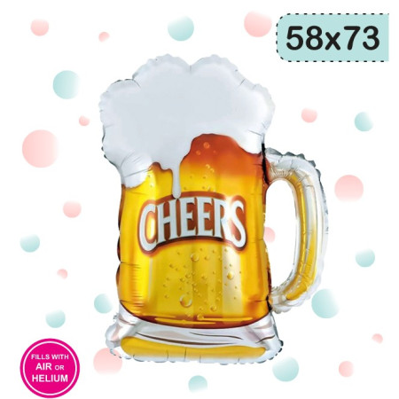 Balon din Folie Metalizata, Cyrax, Figurina Halba de Bere, Model Cheers, Tematica Petrecere, 58x73 cm, Ambalaj Individual, Pai Inclus, Umflare cu Aer sau Heliu, Galben