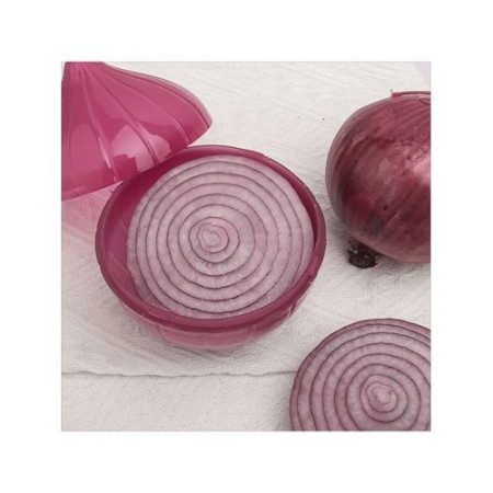 Cutie de depozitare si pastrare a alimentelor, Plastic, Cyrax, Model Ceapa, 11x11x12 cm, Rosie