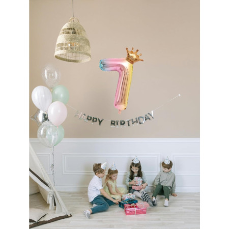 Balon din Folie Metalizata, Cyrax, Figurina Cifra Gradient, Tema Aniversare 80 cm, Ambalaj Individual, Pai inclus, Umflare cu Aer sau Heliu, Coronita, Cifra 7