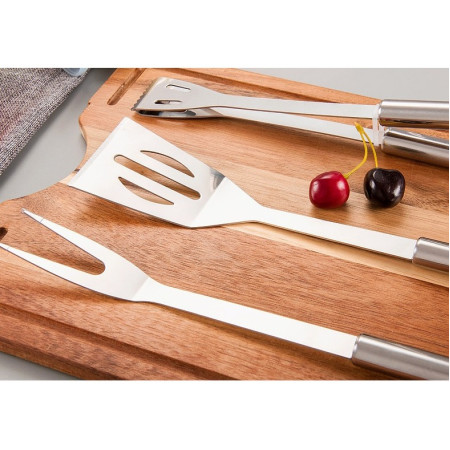 Set 9 Ustensile pentru Gratar, Cyrax, din Otel Inoxidabil, Geanta Oxford, Argintiu