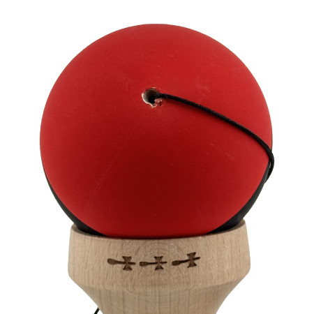 Kendama X Originala, Profesionala, Cyrax, Cupe Mari KING SIZE V3, Rubber Grip, Gaura in Baza, Rulment Metalic, din lemn 18 cm, Ata 62/65 cm, M Rosu/Negru/Galben
