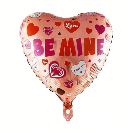 Balon din Folie Metalizata, Cyrax, Figurina Inimioara, Model BE MINE, Tematica Iubire, 45 cm, Ambalaj Individual, Pai Inclus, Umflare cu Aer sau Heliu, Rosu