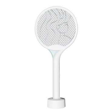 Paleta Electrica pentru Tantari, Muste si Tantari 2in1,  Reincarcabila, Incarcare USB, 2600V, Plastic, Casa si Gradina, Anti-insecte, Stand, 23x51 cm, Alb