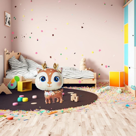 Balon din Folie Metalizata, Cyrax, Mini Figurine, Model Cerb, Tematica Aniversare, 49x74.5 cm, Ambalaj Individual, Pai Inclus, Umflare cu Aer sau Heliu, Maro