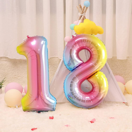 Balon din Folie Metalizata Gradient Cyrax, Figurina Cifra, Tema Aniversare 100 cm, Ambalaj Individual, Pai inclus, Umflare cu Aer sau Heliu, Multicolor, Cifra 1