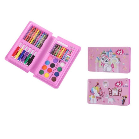 Set 42 Piese de Pictura si Desen, Cyrax, Tip Penar, Model Pisicuta, 24.3 x 13 x 3 cm, Roz