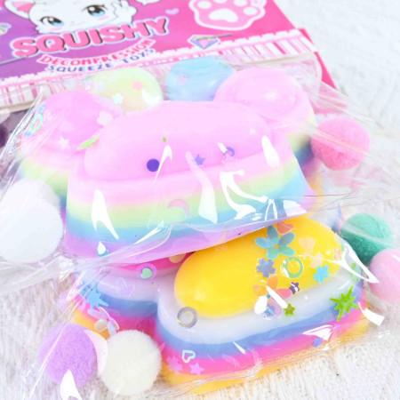 Jucarie Antistres Squishy, Cyrax, cu Revenire Lenta, Labuta de Pisica Pufoasa, 7.5 cm, Ambalaj Transparent, Model 27053, Multicolor