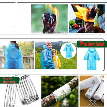 Kit supravietuire multifunctional  Instrumente profesionale, Trusa de Prim-Ajutor, pentru Camping, Drumetii, Aventuri in aer liber, borseta inclusa, model army