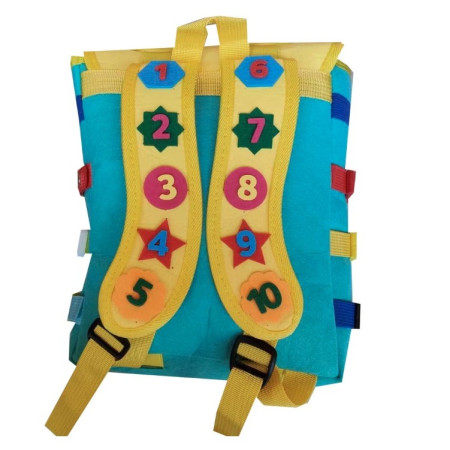 Ghiozdan Montessori, Cyrax, pentru Copii 2-6 ani, Fidget Pop, cu Catarame si Fermoare, Jucarii Senzoriale, Activitate de Invatare prin Joc, Turcoaz, 0.25 kg, 28x10x23 cm