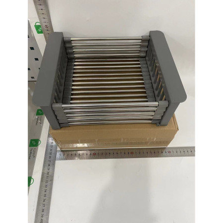 Suport Scurgere Extensibil pentru Bucatarie, Cyrax, Uscator Vase din Otel Inoxidabil, Suport Tacamuri si Pahare, Suport pentru Fructe si Legume, 29 x 22 x 9.5 cm Gri