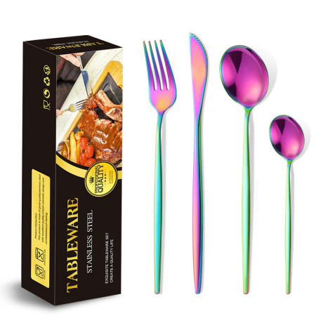 Tacamuri Portugheze, Cyrax, Set din 24 de Piese din Otel Inoxidabil, 6 Cutie, 6 Furculite, 6 Linguri de Masa, 6 Linguri pentru Ceai, Fade Multicolor