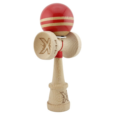 Kendama X Originala RAINBOW, Profesionala, Cyrax, Cupe Mari KING SIZE V3, Super Sticky, Gaura in Baza, Rulment Metalic, din lemn 18 cm, Ata 55 cm, Rosu/Maro