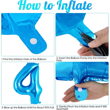 Balon din Folie Metalizata, Cyrax, Figurina Cifra, Tema Aniversare 80 cm, Ambalaj Individual, Pai inclus, Umflare cu Aer sau Heliu, Albastru, Cifra 4