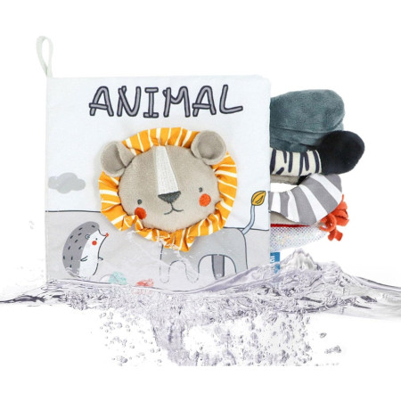 Carte Senzoriala, Cyrax, pentru Bebelusi, 15x16x6 cm, cu Animalute, 3D, Cu Sunete si Fosnete, 0-3 Ani, Model Leu, Gri