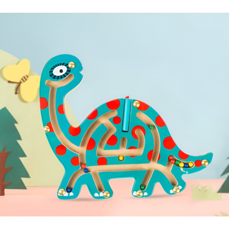 Joc Montessori cu Bile, Cyrax, Creion Magnetic, Tip Labirint, din Lemn, Model Brontozaur, 18x21 cm, Verde