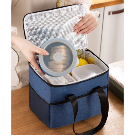 Geanta Termica Cyrax pentru Pranz, Compartimente Telefon si Tacamuri, Multifunctionala, Impermeabila, 24x18x21 cm, Albastru