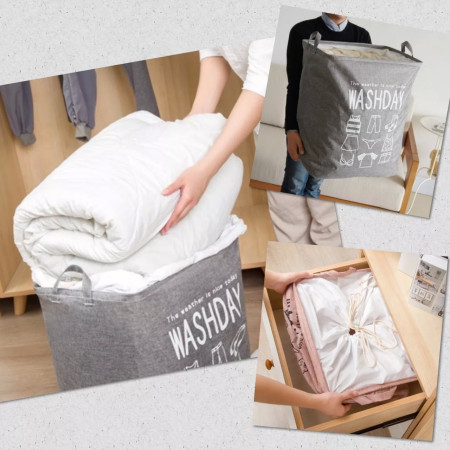 Cos de Rufe,  72 L, Textil, 30x40x60 cm, Gri, Cu Imprimeu