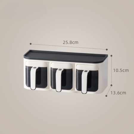 Cutie de Depozitare a Condimentelor, Cyrax, de Uz Casnic, Montare pe Perete, 3 Compartimente, 25.8 x 13.6 x 10.5cm, Alb-Negru