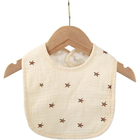 Baveta in Forma de U, Cyrax, din Bumbac, pentru Copii 0-12 Luni, Rezistenta la Apa, cu Capse, Model cu Stelute,  21x30 cm, Crem