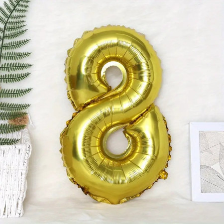 Balon din Folie Cyrax, Cifra 8, 81 cm, Pentru Aer sau Heliu, Bulk, Auriu