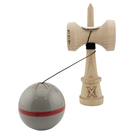 Kendama X Originala Silken, Profesionala, Cyrax, Cupe Mari KING SIZE V3, Super Sticky, Gaura in Baza, Rulment Metalic, din lemn 18 cm, Ata 55 cm, Ice Gri