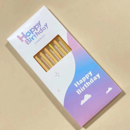 Set 6 Lumanari Lungi, Cyrax, din Parafina, 10 x 0.5 cm, Happy Birthday, Bej