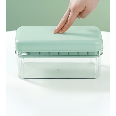 Set Cutie pentru Gheata, Cyrax, Uz Casnic, Doua Tavite pentru Cuburi, Capac Etans, Lopata, 23.5x13.3x10 cm, Verde