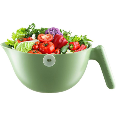 Bol cu Doua Straturi, Cyrax, pentru Fructe, Legume, cu Cos de Scurgere a Apei, 2L, din ABS+PP, 29.9 x 22.5 x 11.8 cm, Verde-Alb