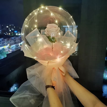 Trandafir in Balon LED cu Lumini, Cyrax, Tip Buchet, Diametru 35 cm, Roz