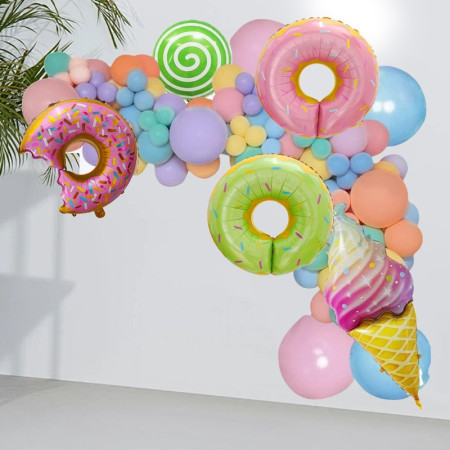 Set 124 Baloane, Cyrax, din Latex si Folie de Aluminiu, Model Candy, Diferite Marimi, Multicolor