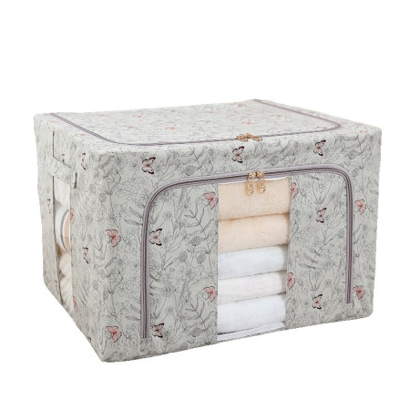 Cutie Depozitare,  66L, din Material Textil, 50 x 40 x 33 cm, pentru Haine si Lenjerii, Model Fluturasi, Gri