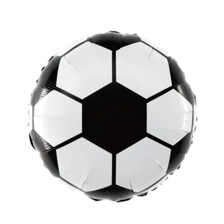 Balon din Folie Metalizata, Cyrax, Figurina Cerc, Model Minge de Fotbal, Tematica Sport, 45 cm, Ambalaj Individual, Pai Inclus, Umflare cu Aer sau Heliu, Alb-Negru