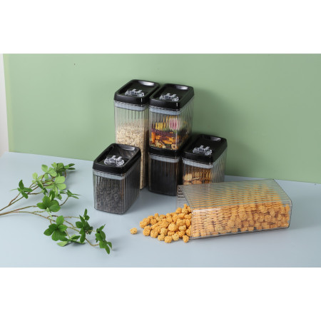 Set 6 Recipiente din Plastic, Cyrax, pentru Alimente/Obiecte, Inchidere Ermetica, Textura Ondulata, 6 x 1.5l, Transparent