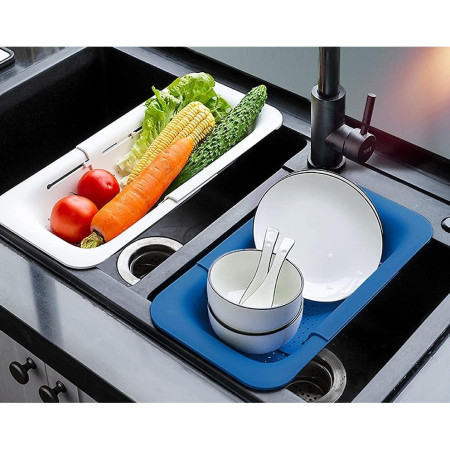 Cos pentru Scurgere Chiuveta de Bucatarie, Cyrax, Plastic, Telescopic, 36x20x5 cm, Albastru