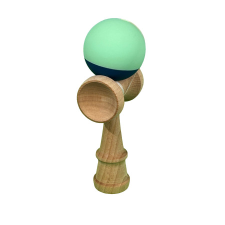 Kendama X Originala, Profesionala, Cyrax, din Lemn, Rubber Grip, 18 cm, Verde deschis/Albastru