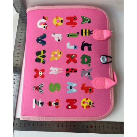 Carte Senzoriala Educativa Montessori, Cyrax, Dezvoltare Abilitati Motorii, 3 Pagini, Model Sirena si Alfabet, 28x25x4 cm, Roz