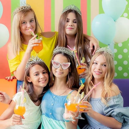 Ochelari Decorativi, Cyrax, Model Birthday Queen, cu Perle si Pietre, pentru Aniversari, din PC, 15.3 x 5.7 x 14.5 cm, Roz